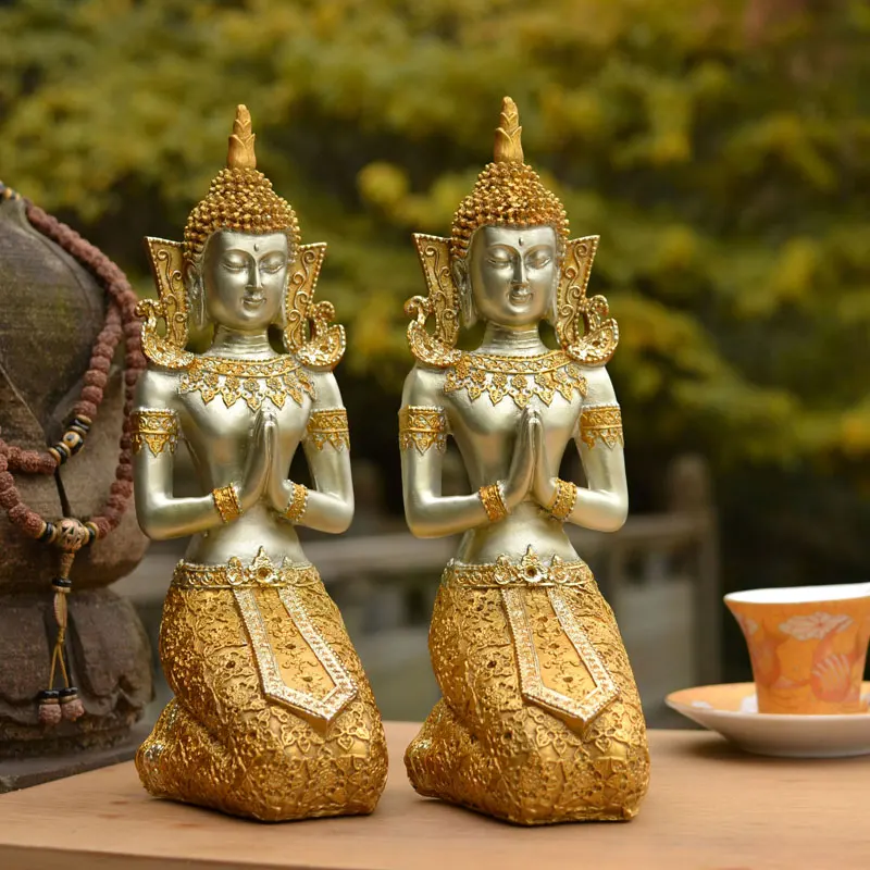 CREATIVE RETRO HANDCRAFTS SOUTHEAST ASIA KNEELING BUDDHA STATUE THAI RESTAURANT DOORMAN DECORATIONS WELCOMING THAILAND CRAFTS