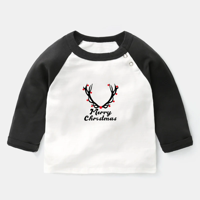 

Reindeer Antler Merry Christmas Cute Print Tee Baby Long Sleeve T-shirts Cotton Kids T Shirt Tops Girls Boys Gift Childs Present