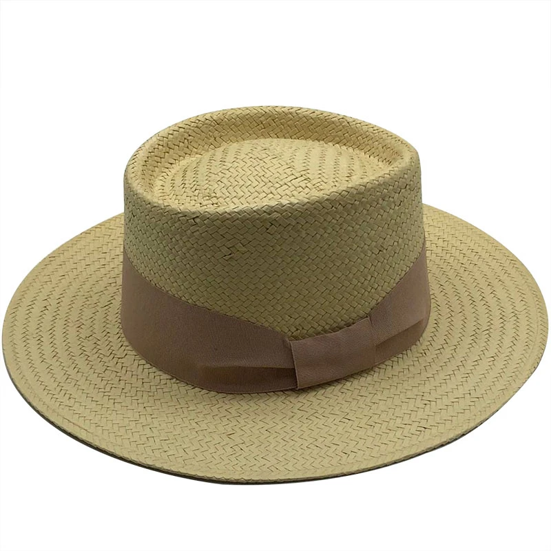 Ladies Handmade Natural Straw Hat Summer Beach Hat for Women Men Panama Cap Fashion Concave Flat Protetion Visor Sun Boat  Hats