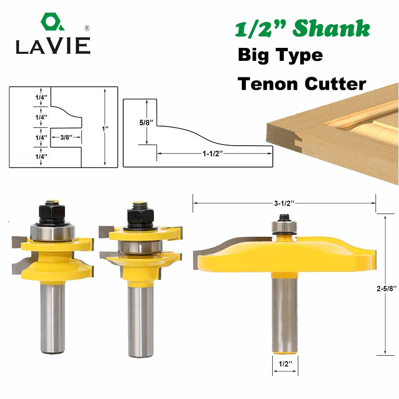 

3pcs 12MM 1/2" Shank Rail & Stile Ogee Blade Cutter Panel Raised Cabinet Router Bit Set Door Tenon Woodworking Tools MC03131