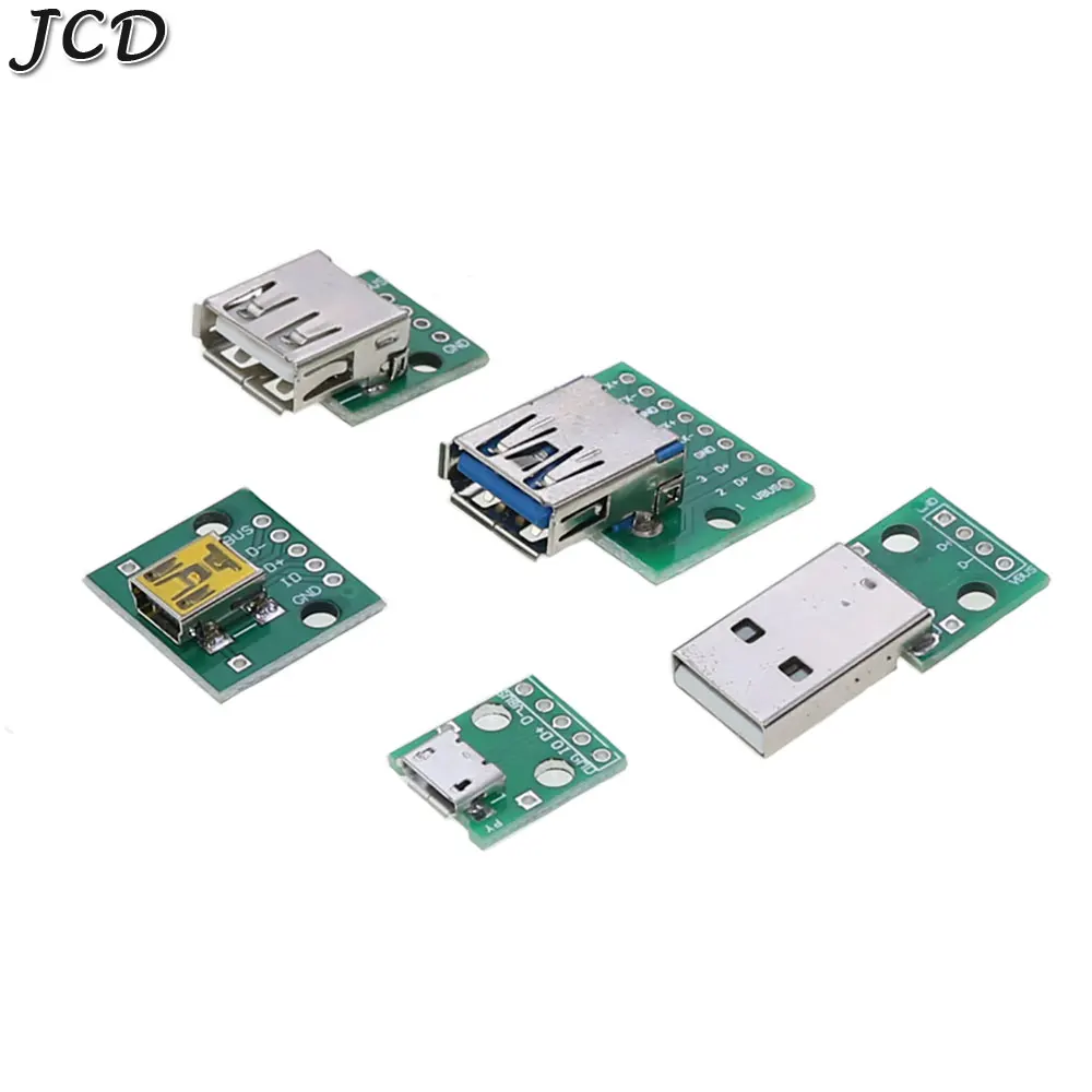 JCD Mini Micro USB USB A Male USB 2.0 3.0 A Female USB B Connector Interface to 2.54mm DIP PCB Converter Adapter Breakout Board