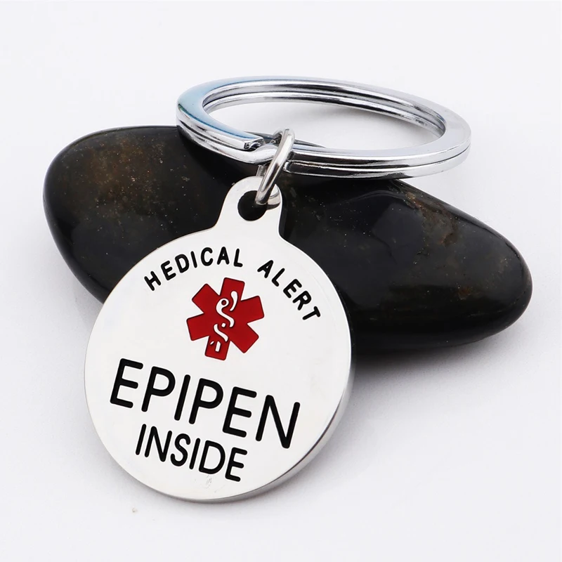 Epipen Tag, Epipen Bag Tag - ESA Tag - Zipper Pull - Entirely Surgical Stainless Steel Medical Alert Symbol ID Tag Keyring