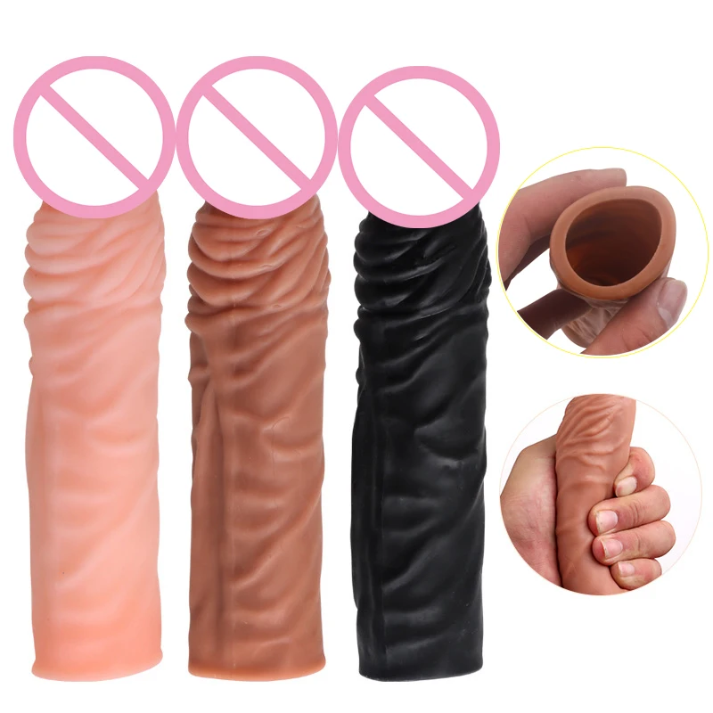 19cm Penis Extend Sleeve Reusable Condom Penis Enlargement Cock Lock Sperm Sleeve Delay Ejaculation Sex Toys For Men Product