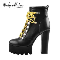 Onlymaker Women Platform Lace Up Ankle Boots Yellow Strappy Round Toe Chunky High Heel  Gift Booties