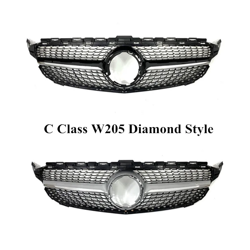 

Diamond Style Front Grille For M-ercedes B-enz W205 C Class C180 C200 C300 Black/Silver Kidney Grille 2015 2016 2017 2018 2019