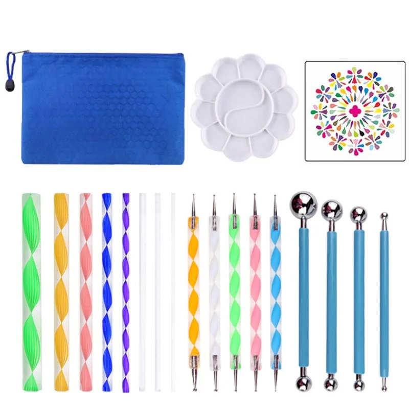 19PCS Mandala Dotting Tools Set Pen Dotting Tools Mandala Stencil Ball Stylus Paint Tray for Painting Rocks, Coloring, Drawing