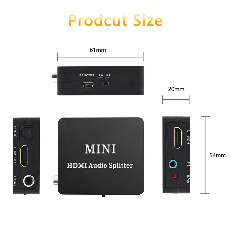 HDMI Audio Splitter to 3.5mm jack SPDIF COAXIAL out Amplifier Decoder 2CH/5.1CH Audio Extractor Mini Converter for PS4 PC