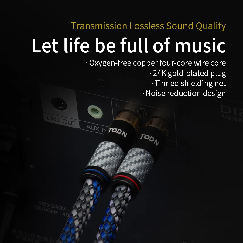 TODN-cable de audio RCA 2 RCA a 2 RCA, Cable de interconexión HIFI estéreo 4N OFC macho a macho para amplificador DAC TV, 1 par