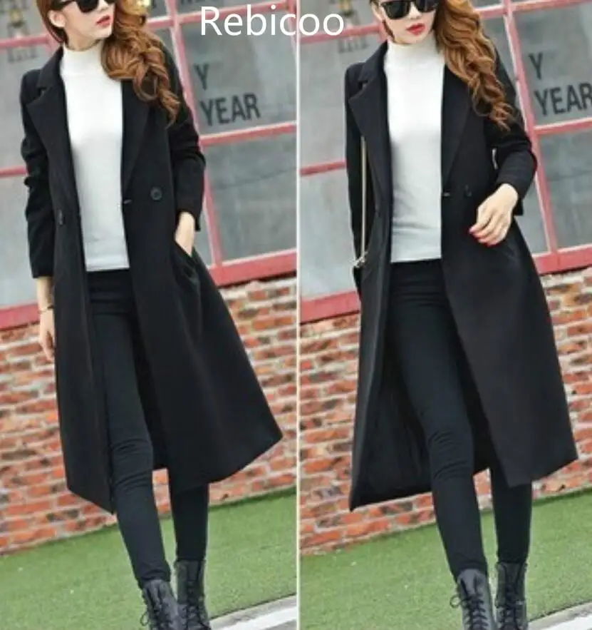 

Women's long woolen coat female warm windproof elegant office robe blended wool outdoor Blends parks outerwear