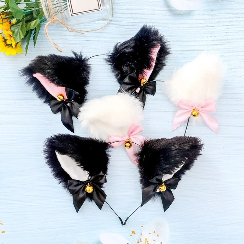 15 Colors Beautiful Masquerade Halloween Cat Ears Cosplay Cat Ear Party Costume Bow Tie Bell Headwear Headband Hair Accessories