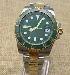 40MM Green Dial Men's Automatic Watch Gold Plated Case Luxury Mechanical Watch Stainless Steel Strap Luminous