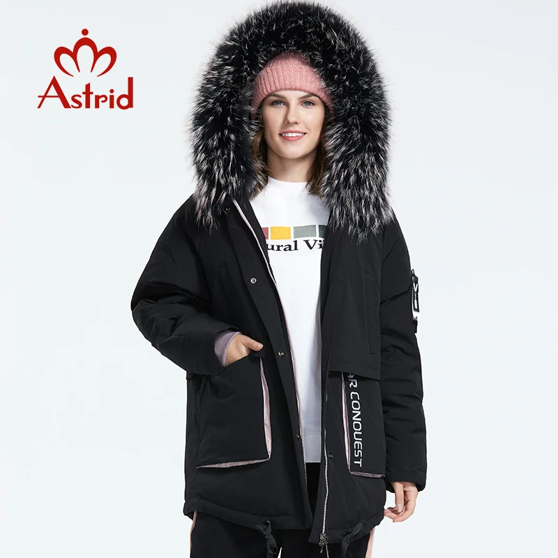 Astrid-Chaqueta de plumón con cuello de piel para mujer, abrigo de invierno de longitud media con capucha, estilo a la moda, AR-3001, novedad de