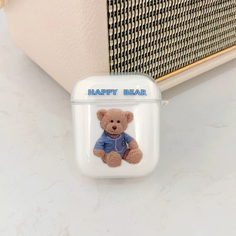 2020 custodia per auricolare trasparente per orso simpatico cartone animato per Apple Airpods 12pro cuffia custodia per auricolare Wireless Bluetooth