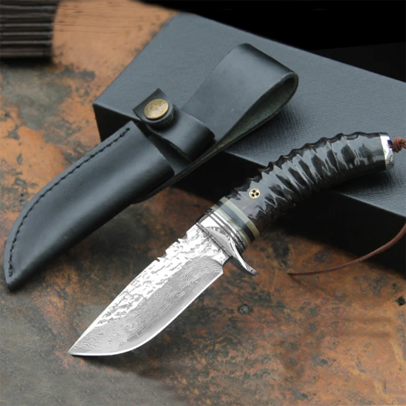 

Fixed Blade Knife High-end The horn handle Damascus steel straight knife Collect the hunting knife Outdoor EDC tools