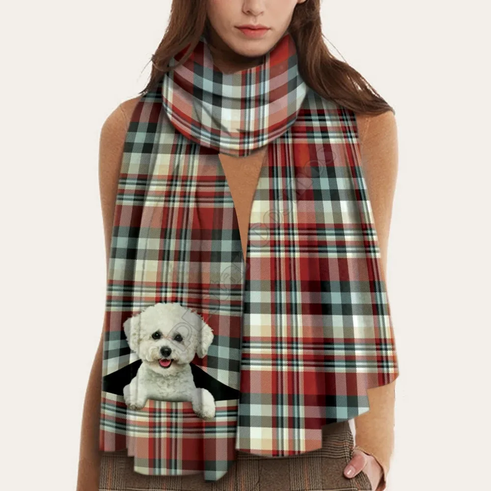 Keep You Warm Bichon Frise 3D-gedruckter Schal aus Kaschmirimitat für Herbst und Winter, verdickender warmer Schal