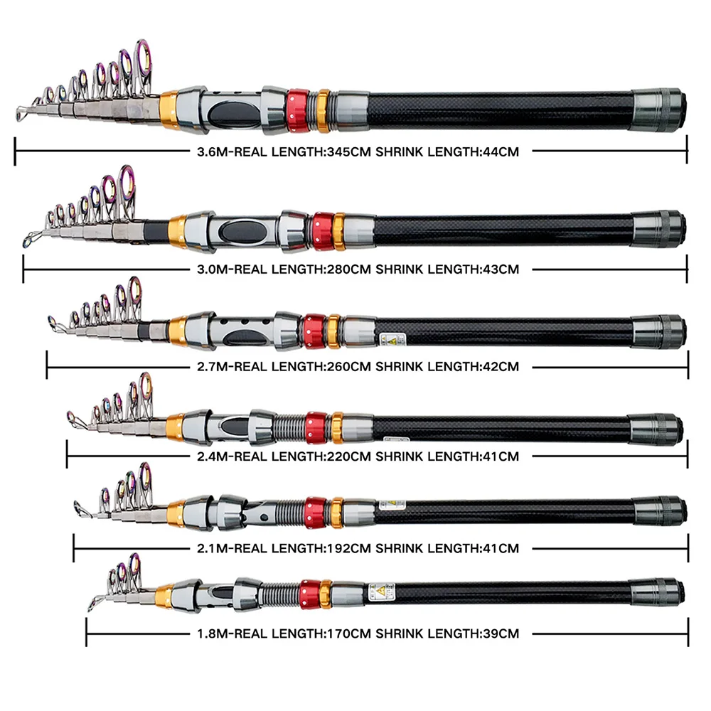 Ghotda alta carbono portátil vara de pesca telescópica carpa pesca equipamento de pesca 1.8m 2.1 2.4m 2.7 3.0 3.6