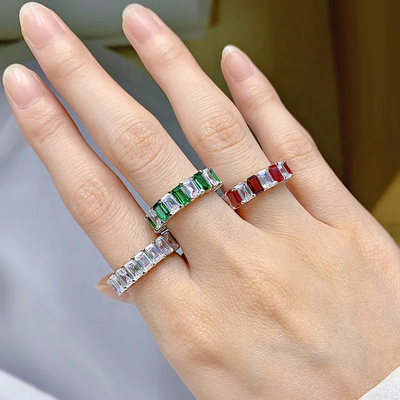 

Engagement Eternity Band Ruby Emerald Diamond Ring 100% Real 925 sterling silver Party Wedding Rings for Women Bridal Jewelry