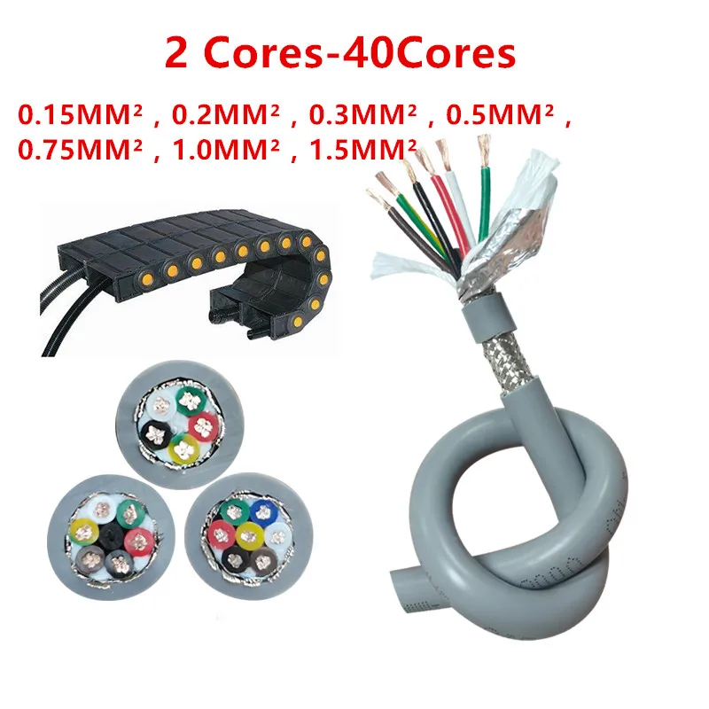 20/18/22AWG 2-20 cores Towline shielded cable 5m PVC flexible wire TRVVP resistance to bending corrosion resistant copper wire