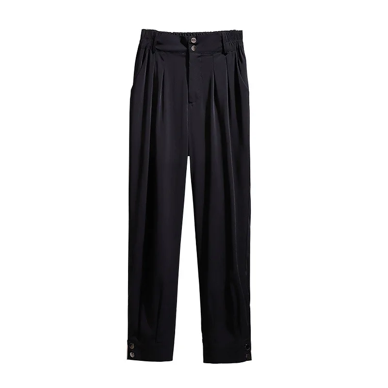 New 2021 ladies spring autumn plus size long pants for women large loose casual cotton button black trousers 4XL 5XL 6XL 7XL