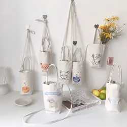 Portable Water Bottle Holder Carry Bag Coffee Cup Storage Sleeve Cover Canvas Printing Milk Tea Set Cute Cartoon Bottle Cover