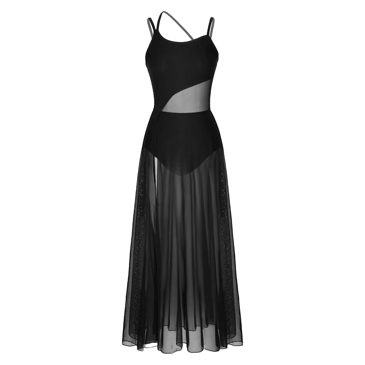 Vestido de Dança Sem Mangas Feminino, Assimétrico Pura, Malha Flowy, Collant Dancewear, Salão de Baile, Traje De Performance De Palco, Lírico