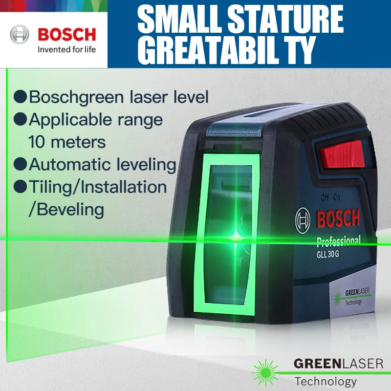 BOSCH GLL30G Laser Level Green Light Two Lines Vertical Cross-Line Mode Home Decoration Compact Easy Use Power Tool