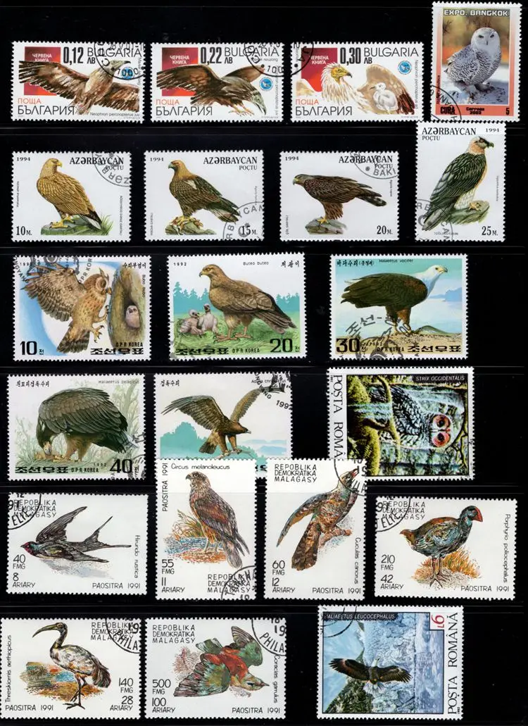 50Pcs/Lot Bird of Prey Eagle Stamp Topic All Different From Many Countries NO Repeat Postage Stamps with Post Mark Collecting