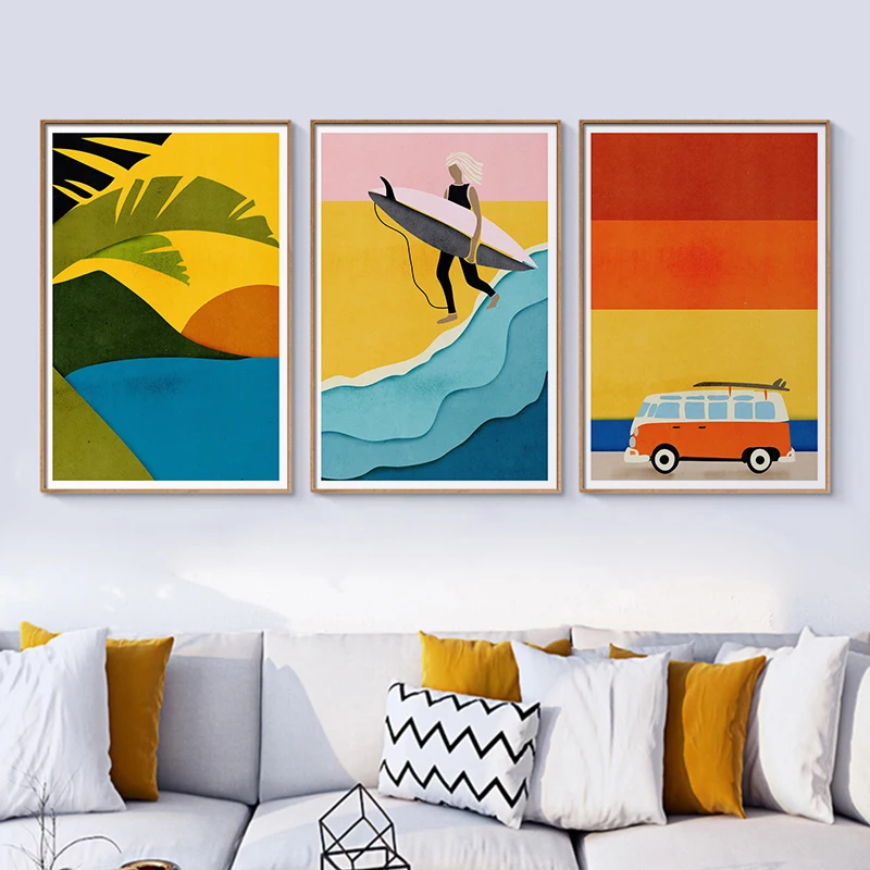 Summer Vibes Wall Art Surf Posters and Prints Surfing Bliss Decorative Pictures for Surfer Lover Gift Home Bar Club Decor