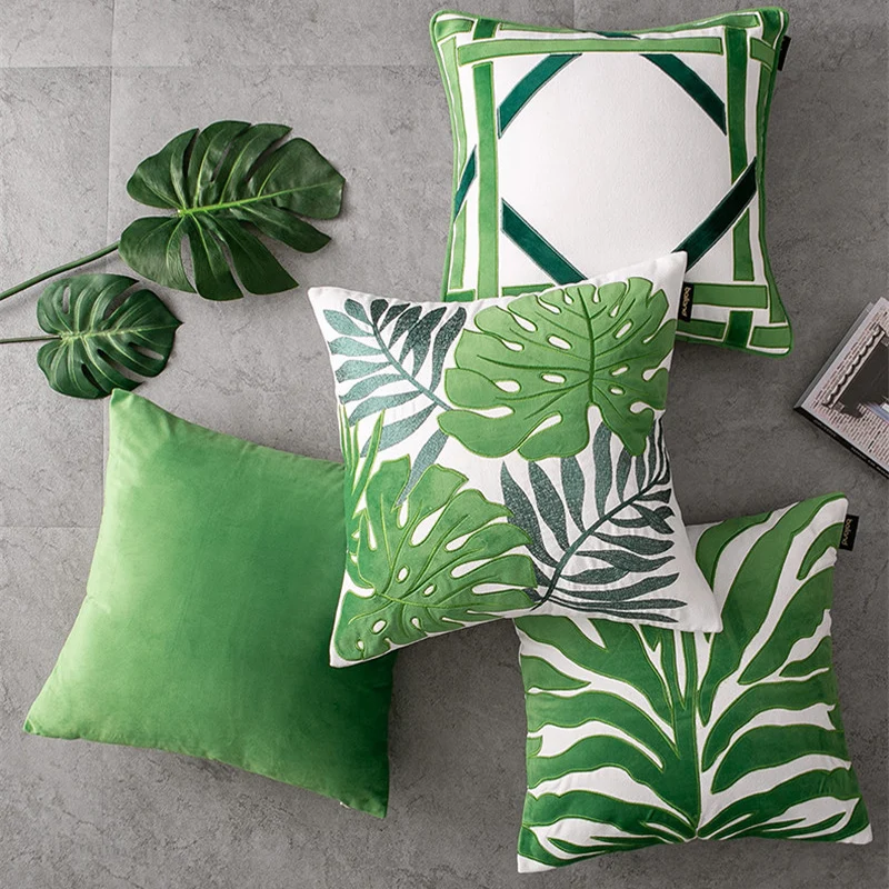 

American Embroidery Pillow Covers Cushion Cover Geometric Green Cojines Decorativos Para Sofa Decor Cushions Housse De Coussin