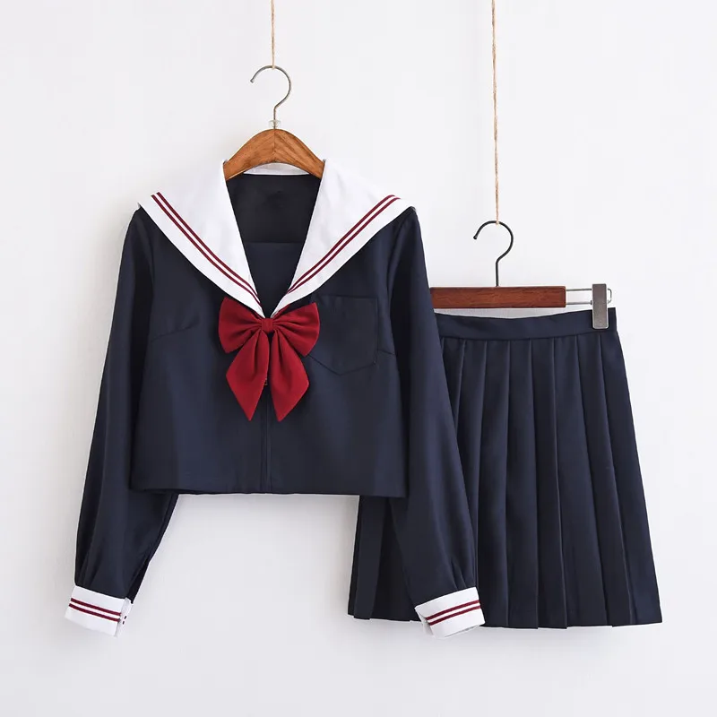 คอสเพลย์ญี่ปุ่นเครื่องแบบนักเรียนสำหรับสาวน่ารักยาว/สั้นความยาว Sailor เสื้อกระโปรงมีจีบชุดคอสเพลย์ JK เครื่องแต่งกาย Series