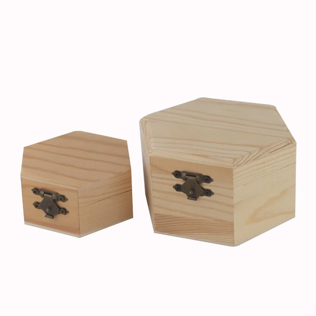 ​1pc Hexagon Wooden Box Storage Boxes Hexagonal For Decoration DIY Toys Christmas Crafts Gifts Earrings Jewelry Storages Rings