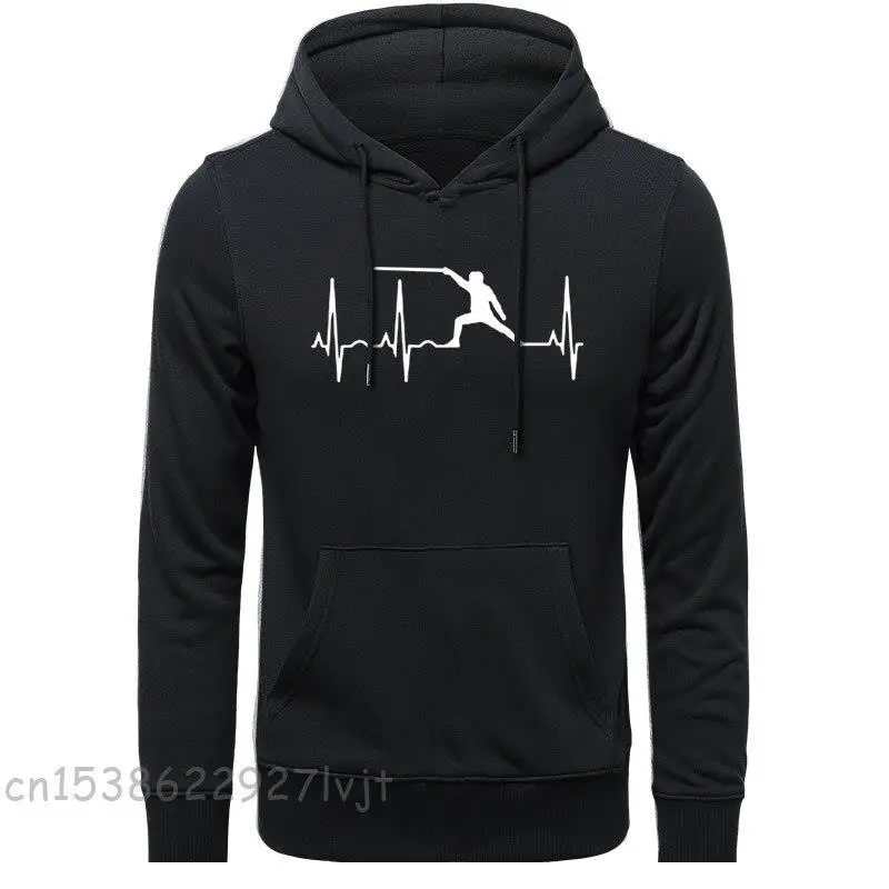 Men Hoodies Fencing Heartbeat Fencers Foil Epee Saber Women Hoodie Sweatshirts Fleece Premium Cotton Long Sleeve Clothing