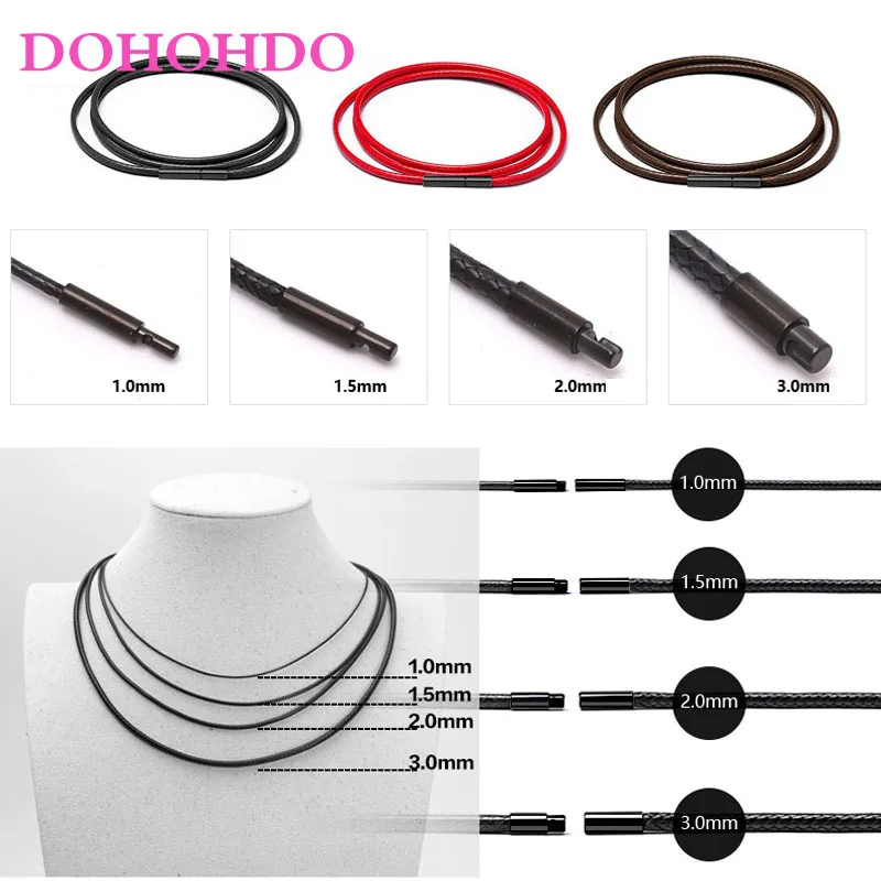 40-60cm 1mm 1.5mm 2mm 3mm Leather Cord Necklace Cord Wax Rope Chain With Stainless Steel Clasp For DIY Necklace Jewelry Making