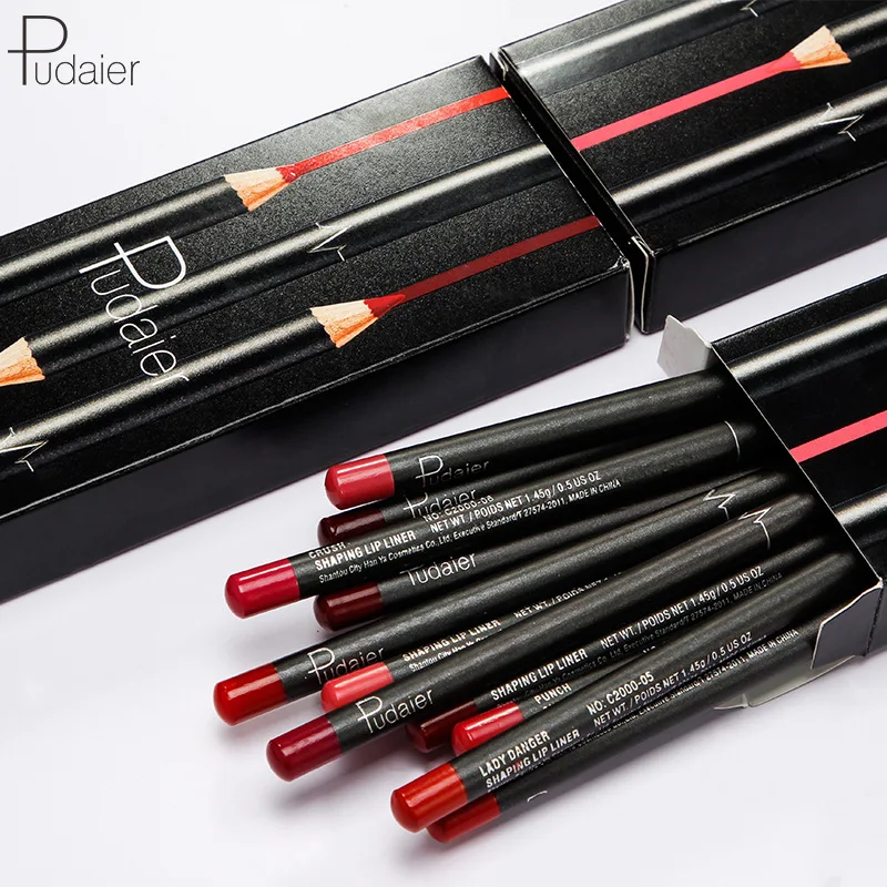 Pudaier12-color Lip Liner Waterproof Durable Decolorization Nude Lip Gloss Matte Lipliner Lipstick Pen Hot Selling