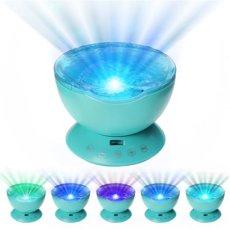 7Colors LED Night Light Starry Sky Remote Control Ocean Wave Projector with Mini Music Novelty baby lamp night lamp for kids