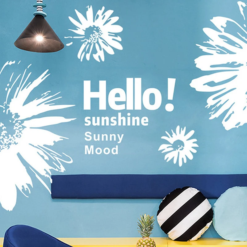 Large Sunflowers Hello Sunshine Glass Door  Wall Decal Business Shop Store Romantic Floral Elegant Wall Sticker  Decor