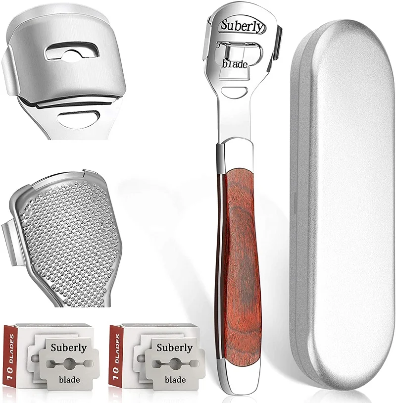 ステンレス鋼のかみそりの刃,かかとのない皮膚の取り外し,ペディキュアツール,ステンレス鋼のハンドル,20の刃,フットケアツール