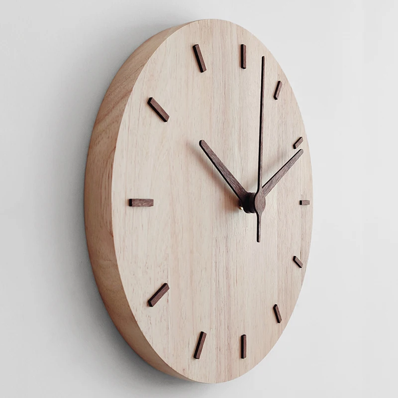 Nordic Walnut Wood Wall Clock Modern Design Minimalist Style Kitchen Wood Clock 3D Stickers Wall Art Watch Home Decor 12 inch