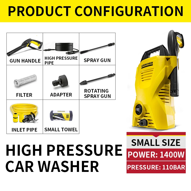 Household Car Washing Machine 220V Automatic High Pressure Car Cleaner Machine With Brush Water Pump Water Gun 1.4KW Car Washer