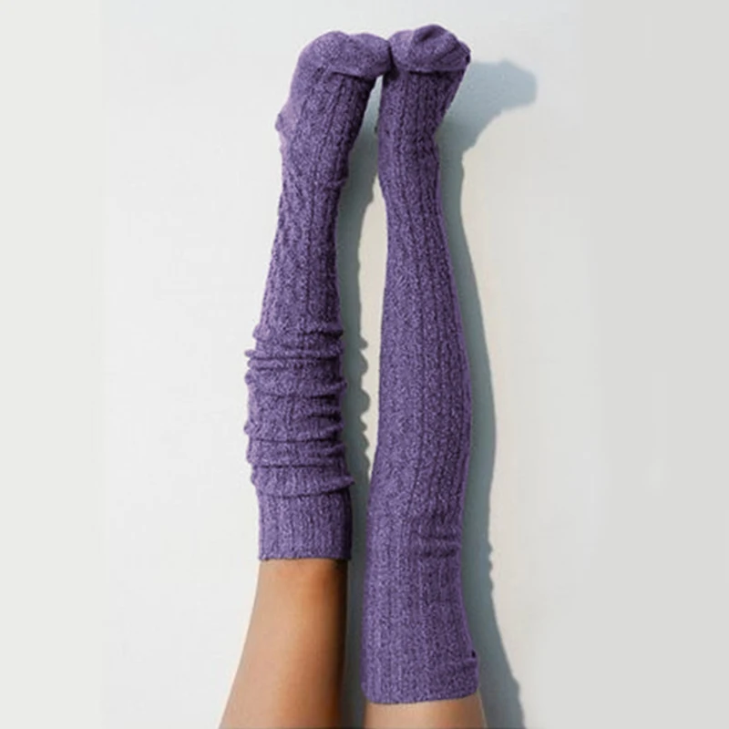 Women Girls Cable Knit Stocking New Pure Color Warm Extra Long Boot Stocking Female Autumn Winter Over Knee Thigh High Stockings