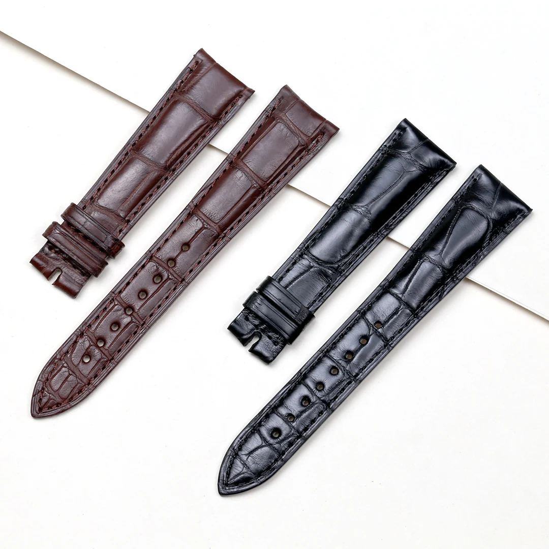 SAUPPO 20mm Watch Strap Crocodile Leather Suitable for Jaeger-LeCoultre MASTER Sweat Proof Watch Concise Band Black Brown