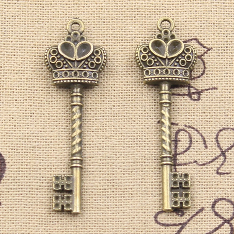 6pcs Charms Crown Key 50x16mm Antique Bronze Gold Silver Color Pendants DIY Crafts Making Findings Handmade Tibetan Jewelry