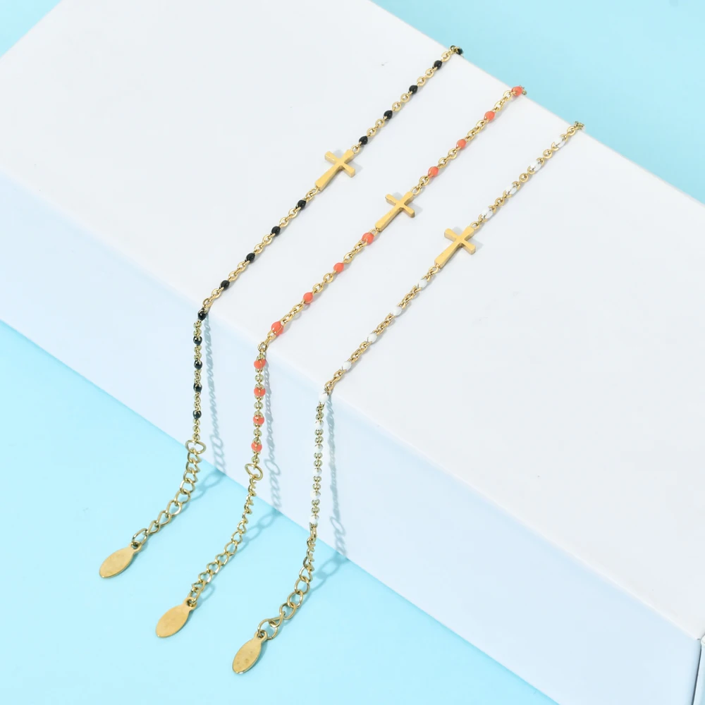 ZMZY Mädchen Boho Dünne Kette Edelstahl Armbänder Für Frauen Gold Farbe Pfirsich Rosa Kreuz Charme Schönes Geschenk – Detail 5