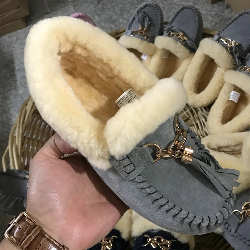 Women 100% Natural Fur Shoes Moccasins Loafers Soft Genuine Pig Leisure Flats Female Casual Footwear Women Shoes