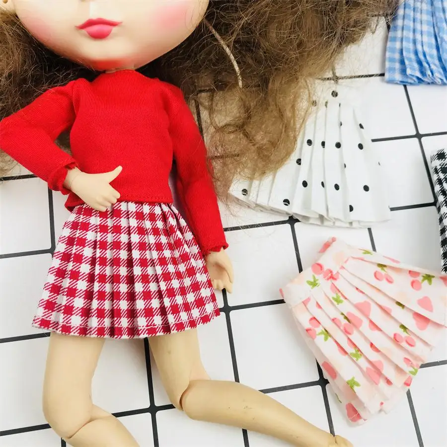 Vestido de cuadrícula de uniforme escolar, Falda plisada de estilo que combina con todo para muñecas Blyth Licca 1/6, accesorios de ropa, 1 ud.