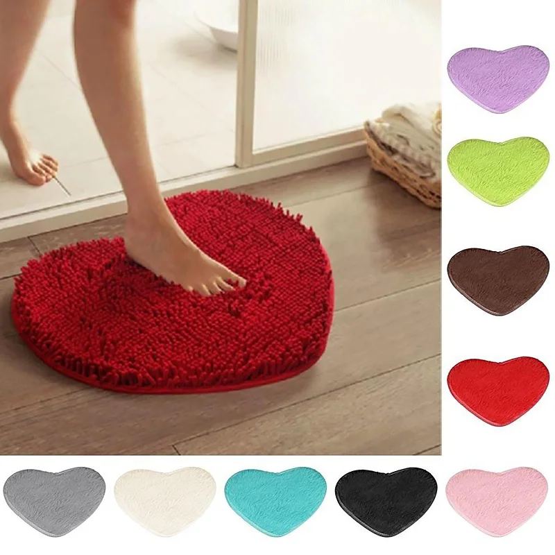 Love Heart Shaped  Floor Mat Doormat Non Slip Soft Push Mat Bathroom Floor Area Rug For Living Room Faux Shaggy Carpets 30X40cm 