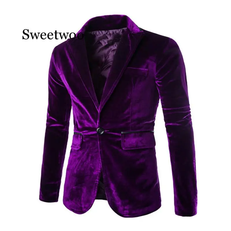 

Shiny Purple One Button Velvet Blazer Jacket Men 2020 Spring New Slim Fit Club Party Wedding Dress Blazers Male Blazer
