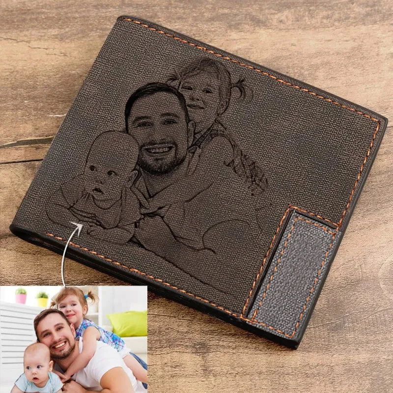 Custom Picture Wallet Men Short Leather Ultra-Thin Fashion Simple Diy Personalized Image Lettering Photo Purse Father\'s Day Gift