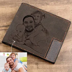 Cartera con imagen personalizada para hombre, Cartera de cuero corto ultrafina, a la moda, sencilla, personalizada, con imagen y letras, monedero para fotos, regalo para el Día del Padre