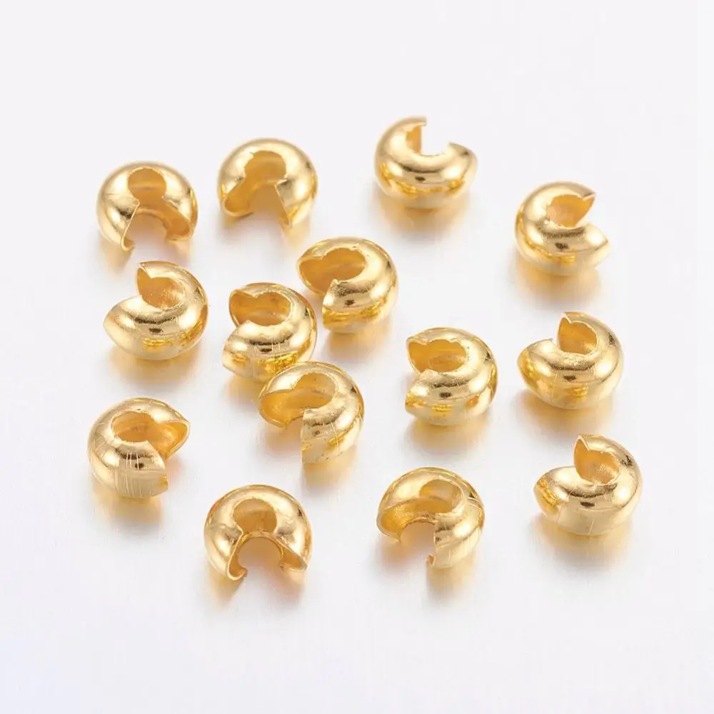 

100pcs Brass Crimp Beads Covers 4mm For Bracelet Necklace End Connector Accessories Nickel Free,hole: 2mm